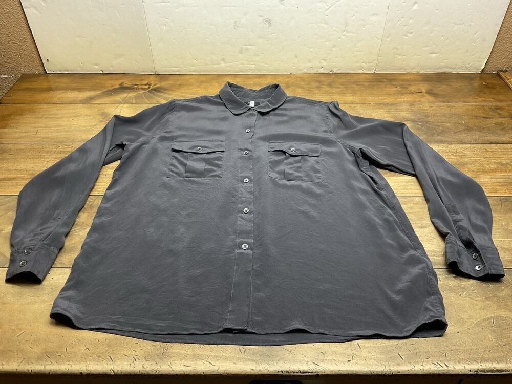 Rails Rhett Charcoal Button Down Blouse 100% Silk Size Large